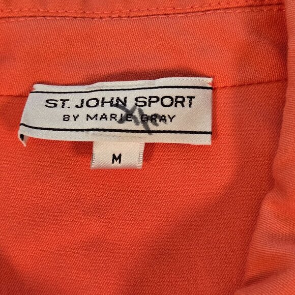 St. John Sport Coral Zip-Up Jacket Satin Trim Size M Gold Buckles‎ Cotton Blend - Picture 3 of 13